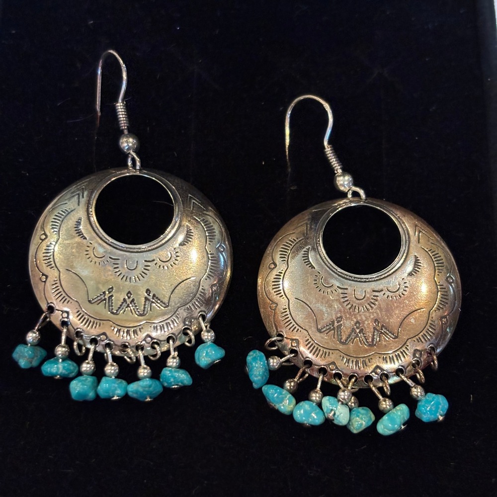 Carolyn Pollack Relios Sterling Silver Turquoise Southwestern Drop Earrings - Picture 2 of 10